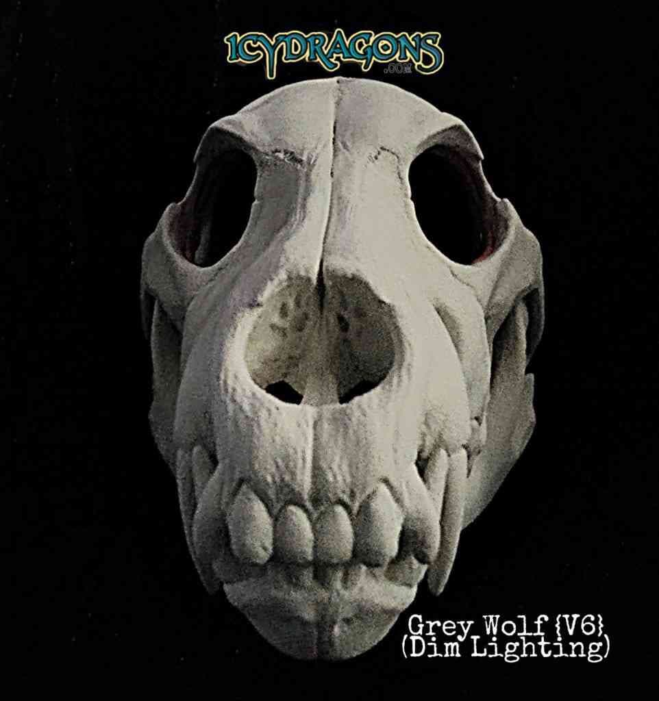 IcyDragons Grey Wolf Skully Detailed Canine Wearable Head 3D Printed Advanced Skull Cosplay & Fursuit Werewolf Animal or Decoration