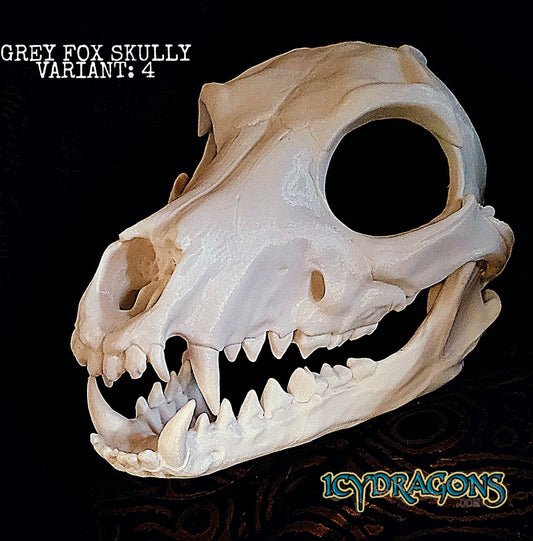 IcyDragons Grey Fox Skully V4 Wearable Detailed Canine Head 3D Printed Advanced Skull for Film, Fursuits and Cosplay
