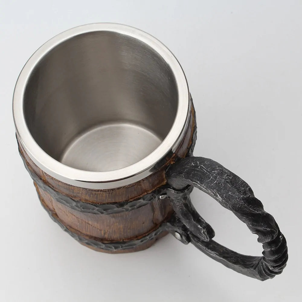 Wooden Barrel Stainless Steel Resin 3D Beer Mug