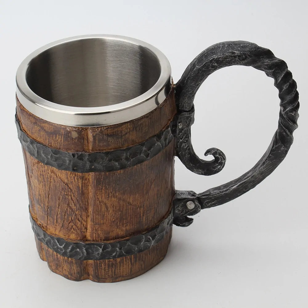 Wooden Barrel Stainless Steel Resin 3D Beer Mug