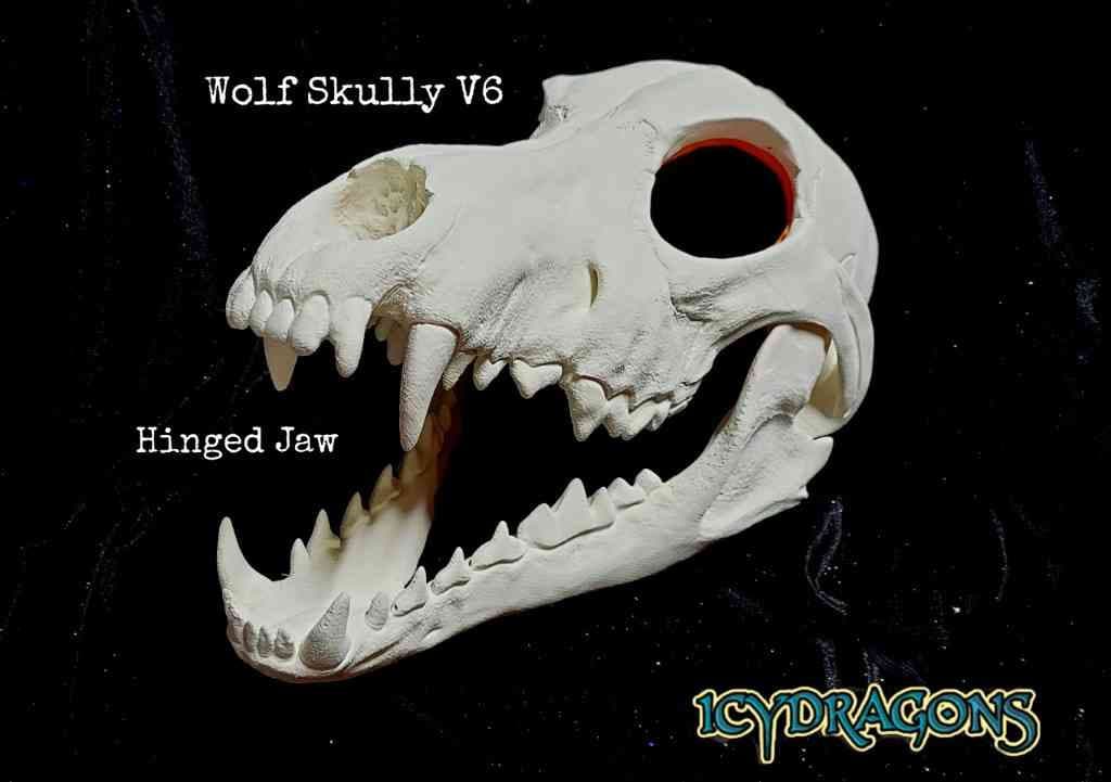 IcyDragons Grey Wolf Skully Detailed Canine Wearable Head 3D Printed Advanced Skull Cosplay & Fursuit Werewolf Animal or Decoration